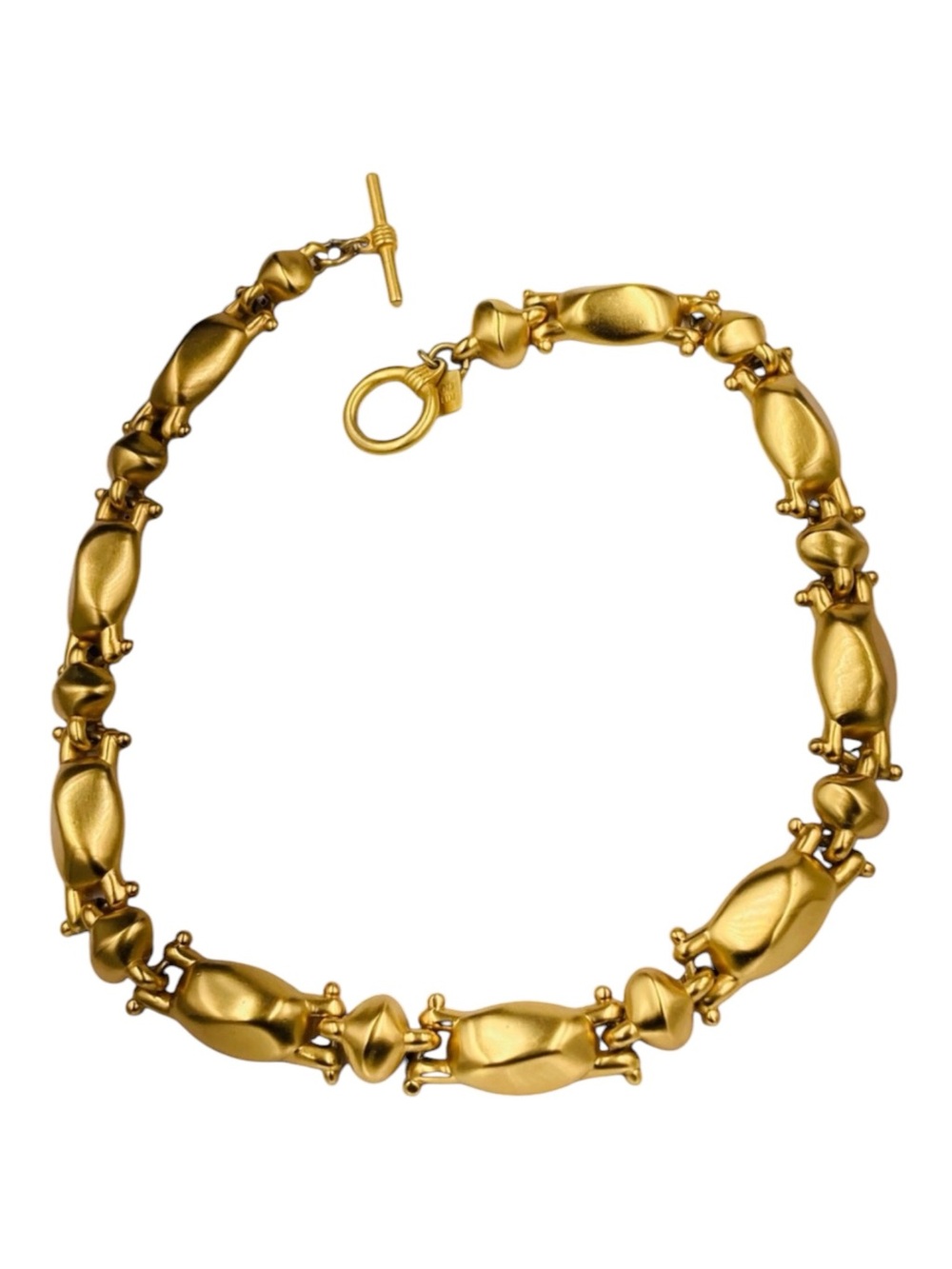 Vintage Anne Klein Brushed Gold Tone Modernist Link Necklace